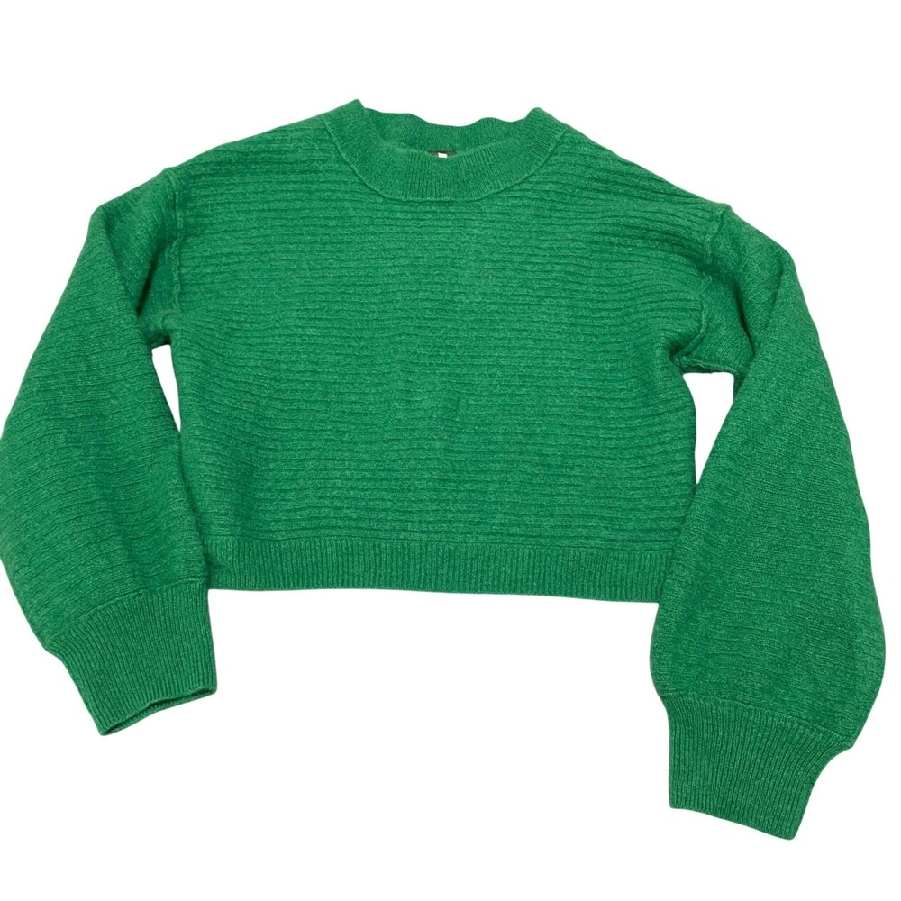 Free People XS Cashmere Cropped Sweater Green Ribbed Crew Neck OB1461404
